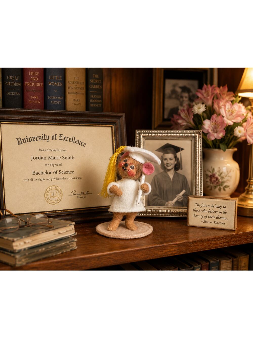 Annalee 1997 Graduate Mouse 3” White Gown Diploma Vintage Doll Boxed Decor